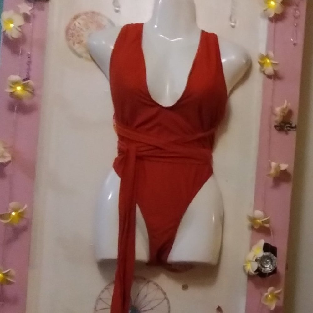 Cinnamon (XL) Multi Tie Option Halter One Piece